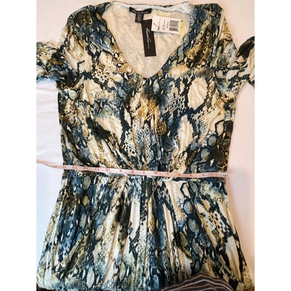 NWT Kenneth Cole Womens Snake Print Sheath Dress V Neck Long Sleeve Multicolor M - Picture 6 of 10